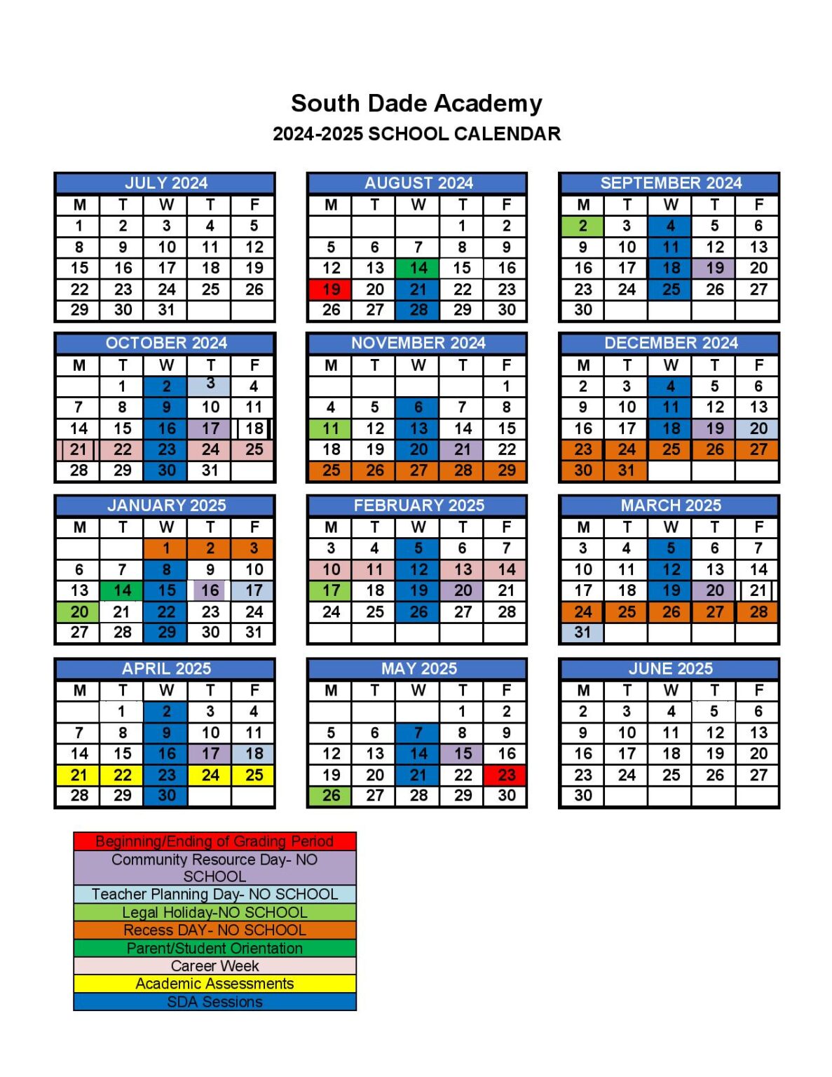 Calender South Dade Academy